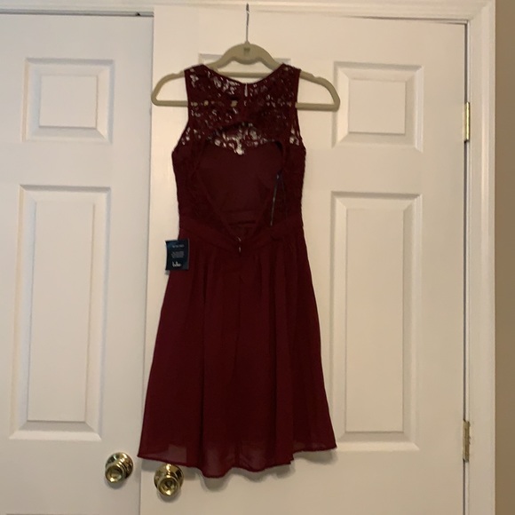 Burgundy mini skater lace dress, homecoming, wedding guest, prom - Picture 3 of 5